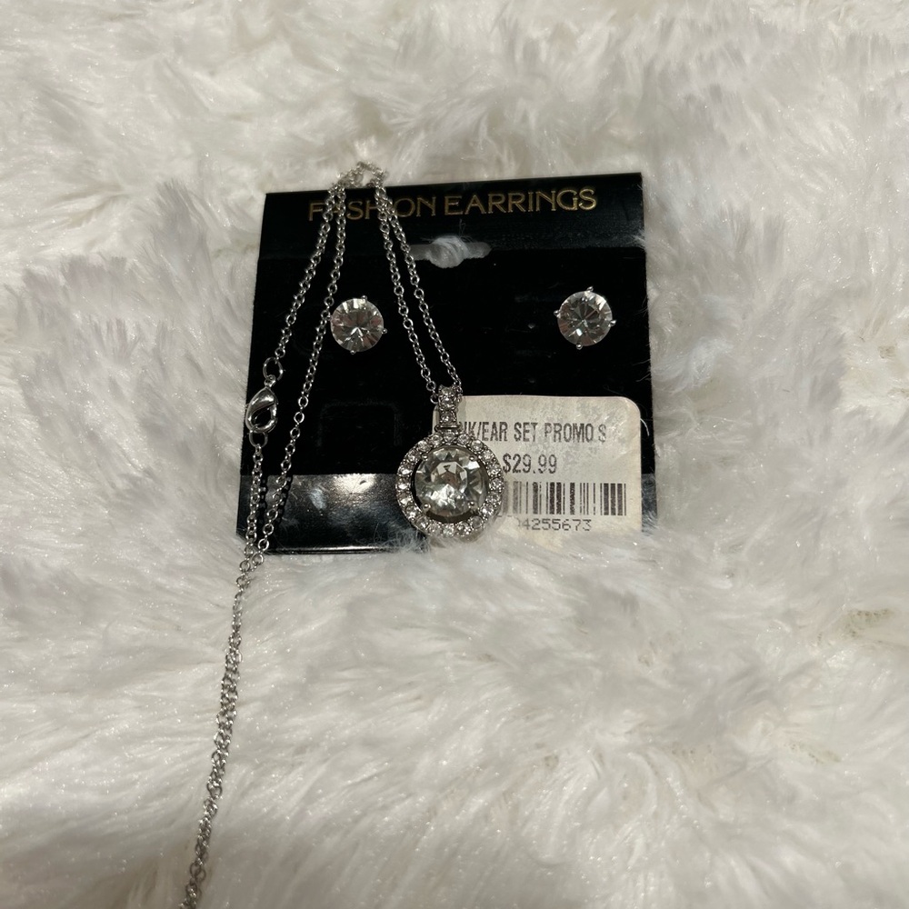 Sparkling Silver and White Earring Set